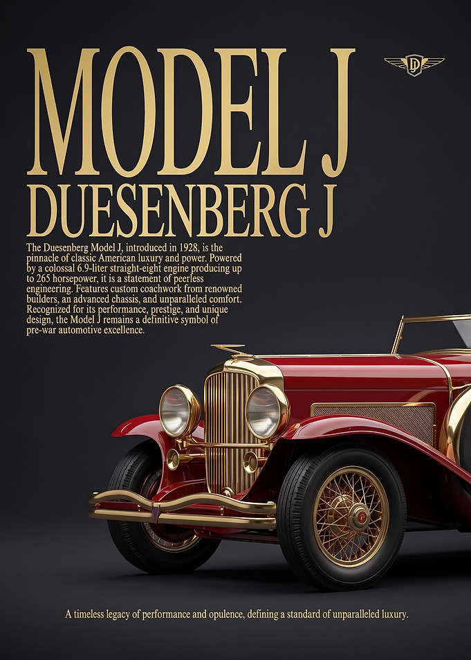 classic close up Duesenberg Model J Vintage Car Poster