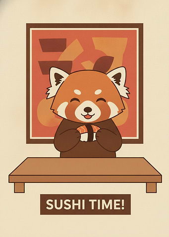 Cute Red Panda Eating Sushi