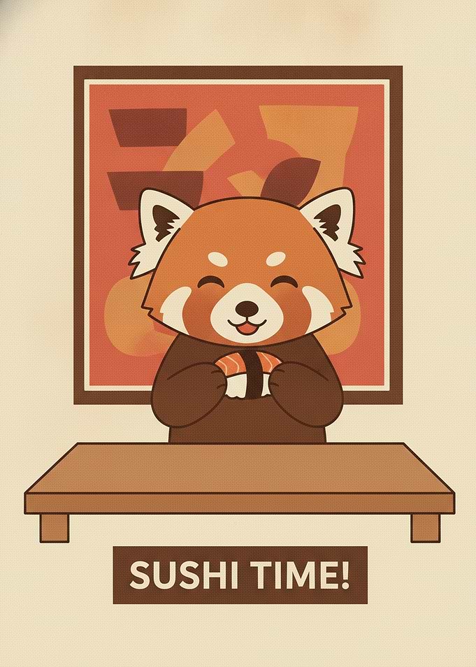 Cute Red Panda Eating Sushi