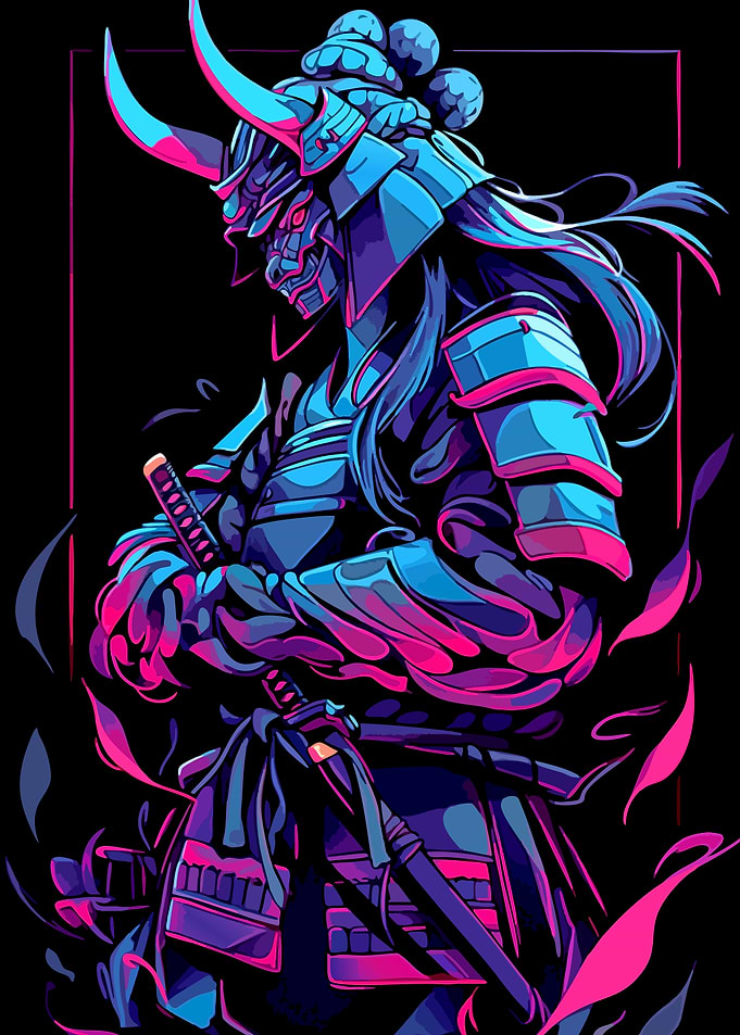 Neon Cyberpunk Samurai Warrior
