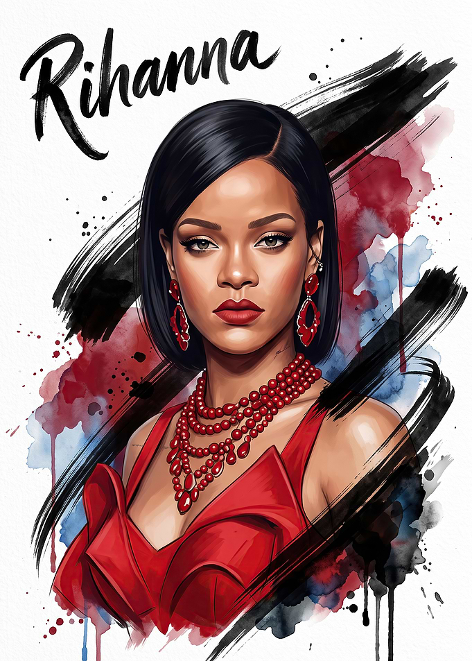 Rihanna Watercolor Portrait Art