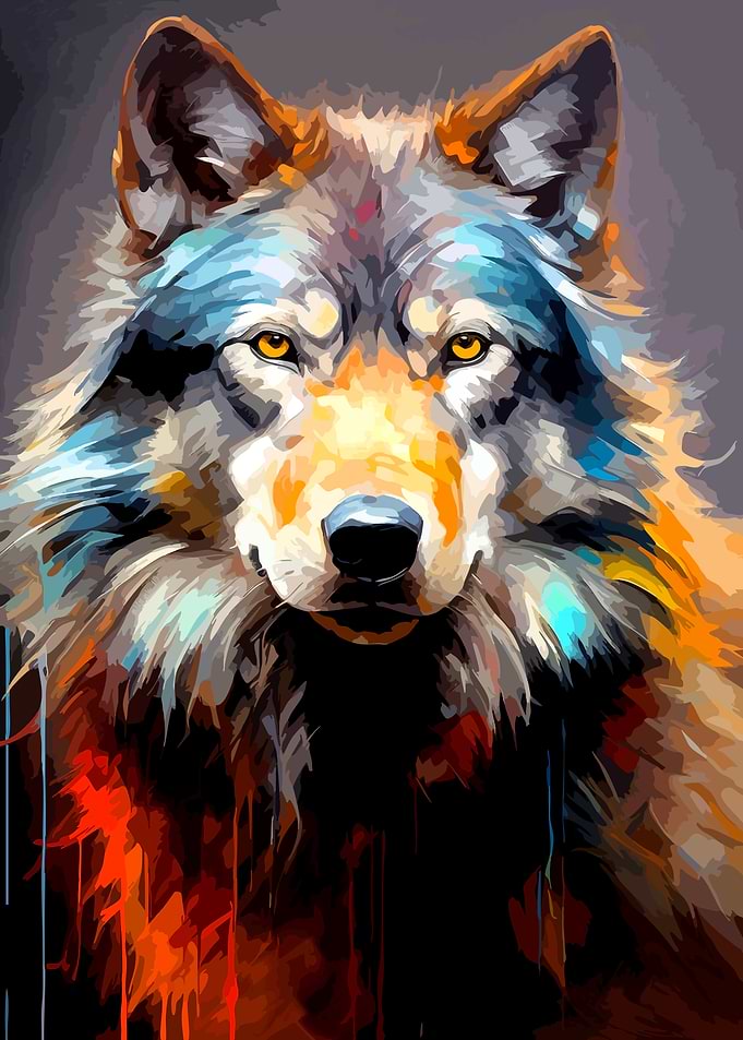 Colorful Abstract Wolf Portrait