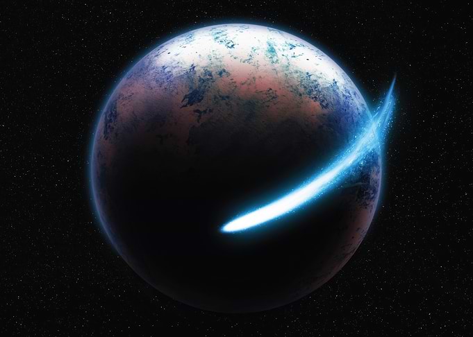 Glowing Comet Passing a Planet