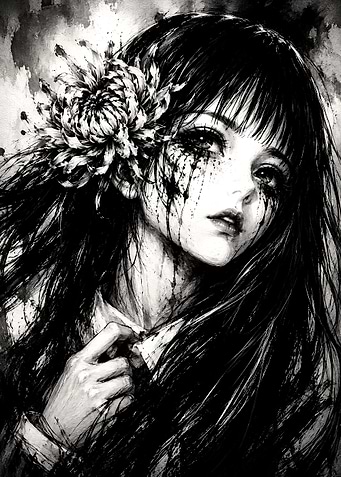 Melancholic Anime Girl with Flower