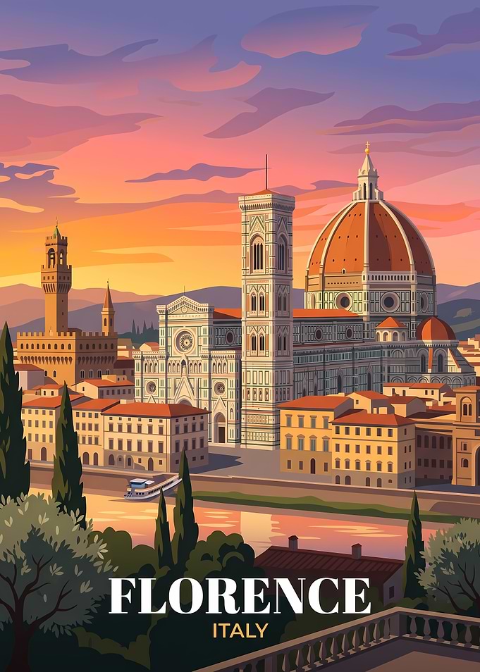 Florence Italy Sunset Travel Poster