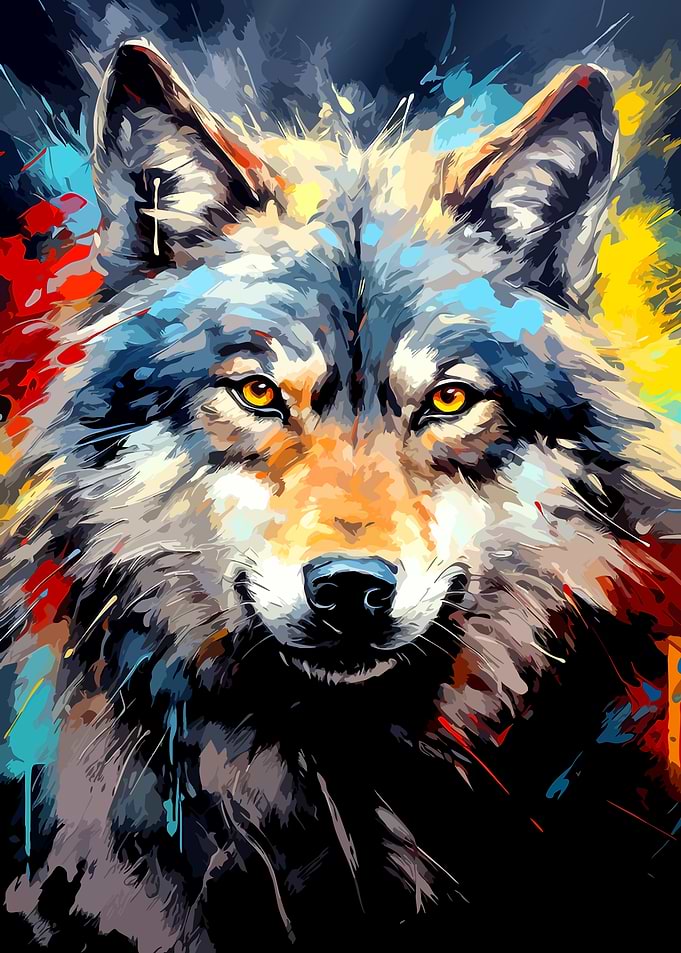 Abstract Colorful Wolf Portrait