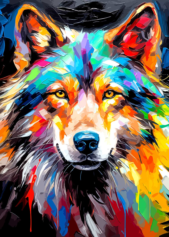 Colorful Abstract Wolf Portrait