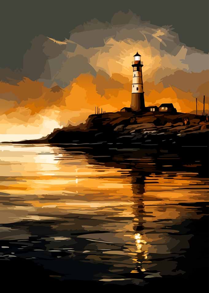 Lighthouse at Sunset Digital Painting