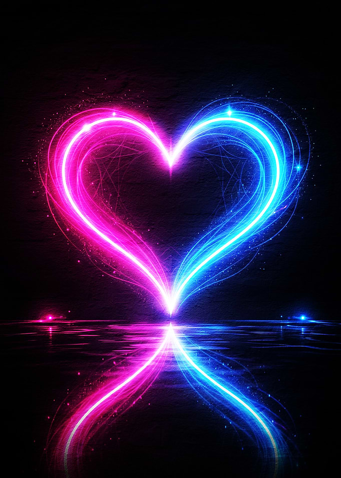 Neon Glowing Heart Reflection