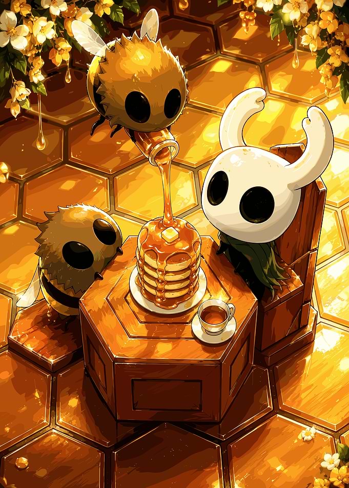 Hollow Knight and Bees Eating Pancakes