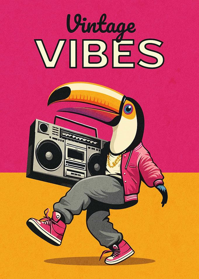 Vintage Vibes Toucan Hip Hop Poster