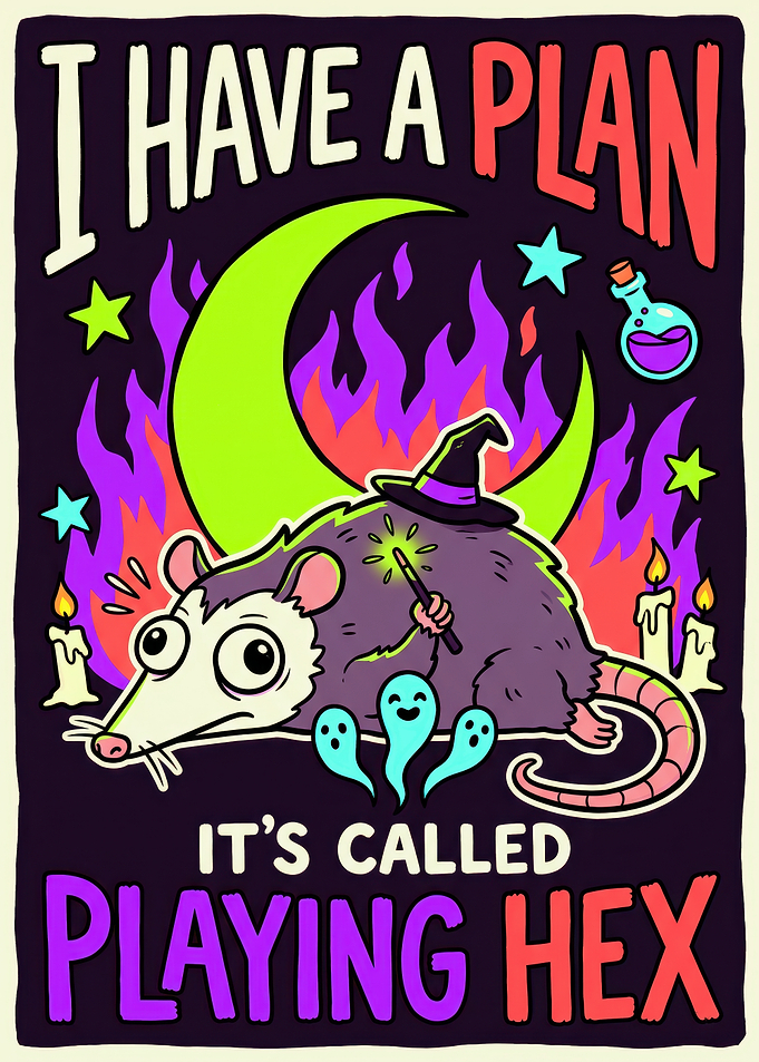 Witch Opossum Playing Hex Illustration