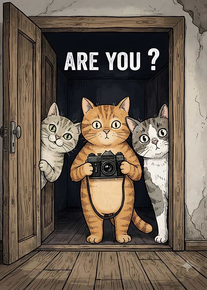Three Curious Cats with Camera