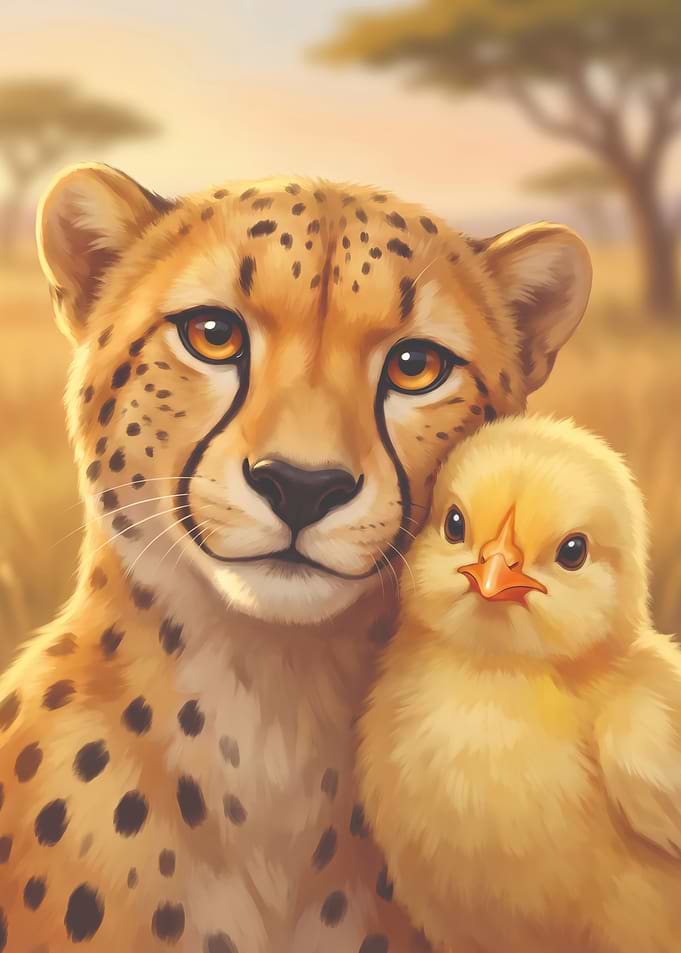 Cheetah and Baby Chick Friendship