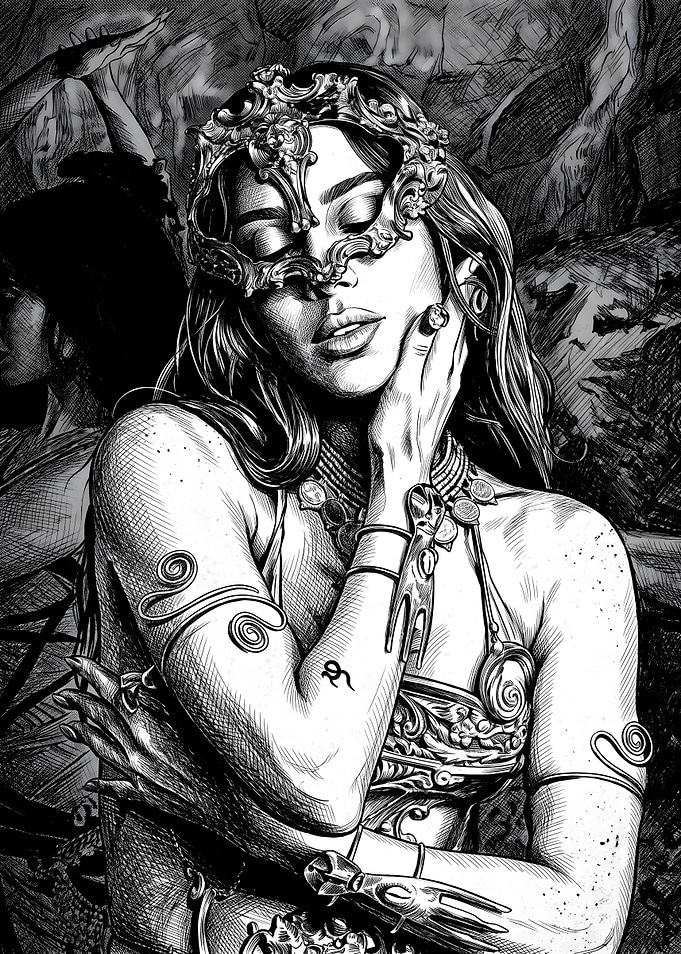 Ethereal Woman in Ornate Mask