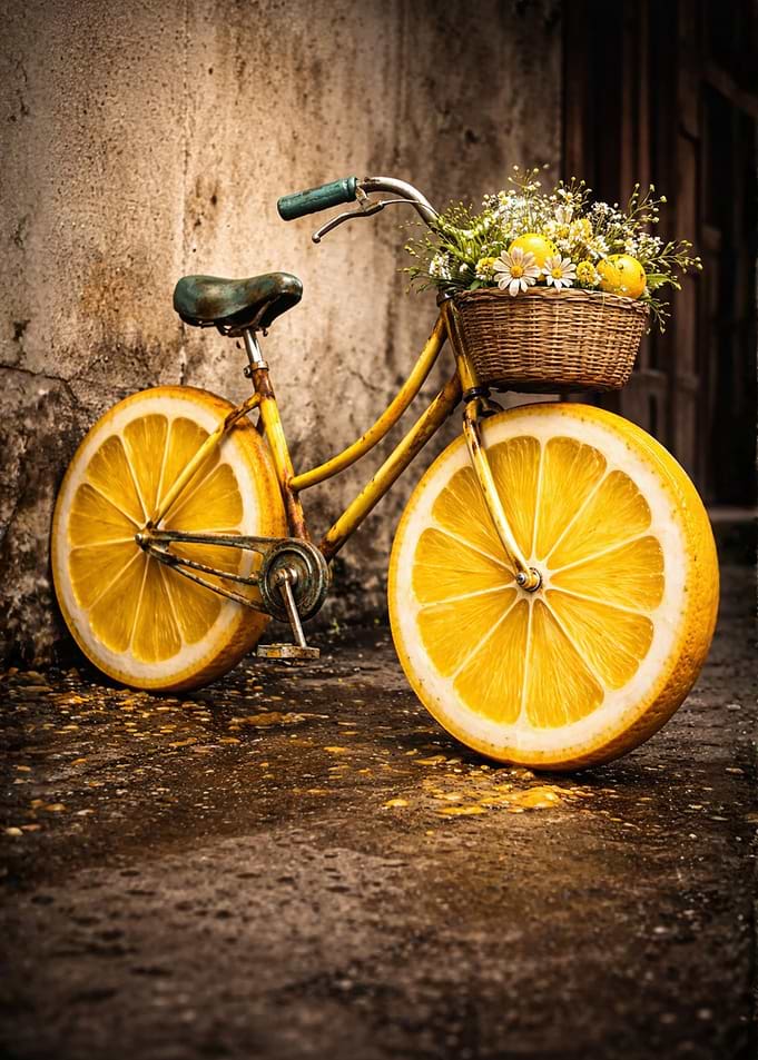 Surreal Bicycle with Lemon Wheels