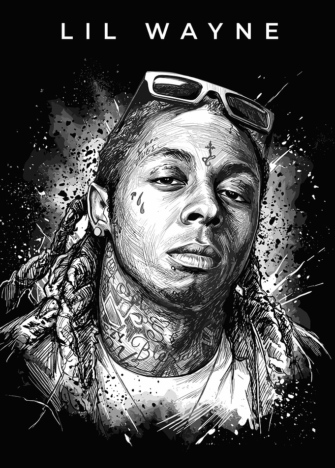 Lil Wayne Black and White Portrait