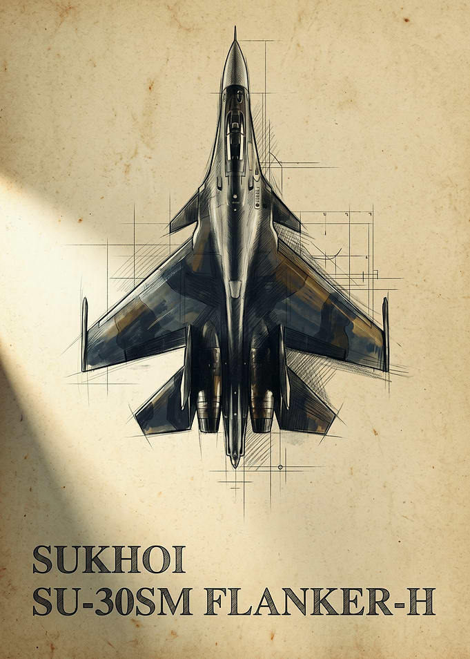 Sukhoi Su-30SM Flanker-H Blueprint Poster