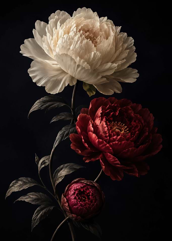 Elegant White and Red Peonies