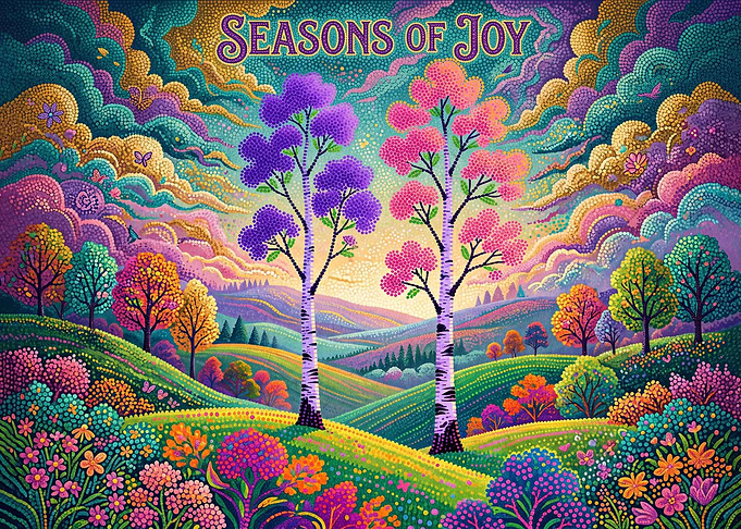 Seasons of Joy Pointillism Landscape
