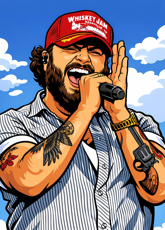 Country Singer Performing Live Illustration