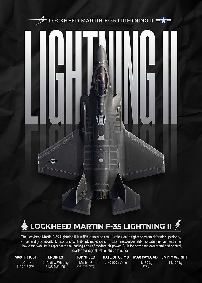 black Lockheed Martin F-35 Lightning II Poster