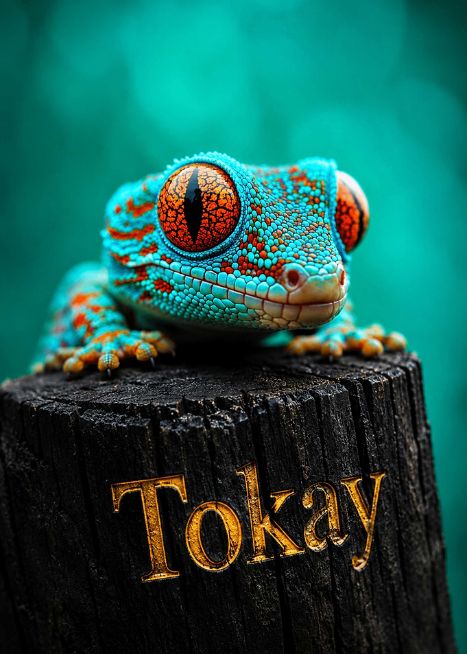 Vibrant Tokay Gecko on Wood