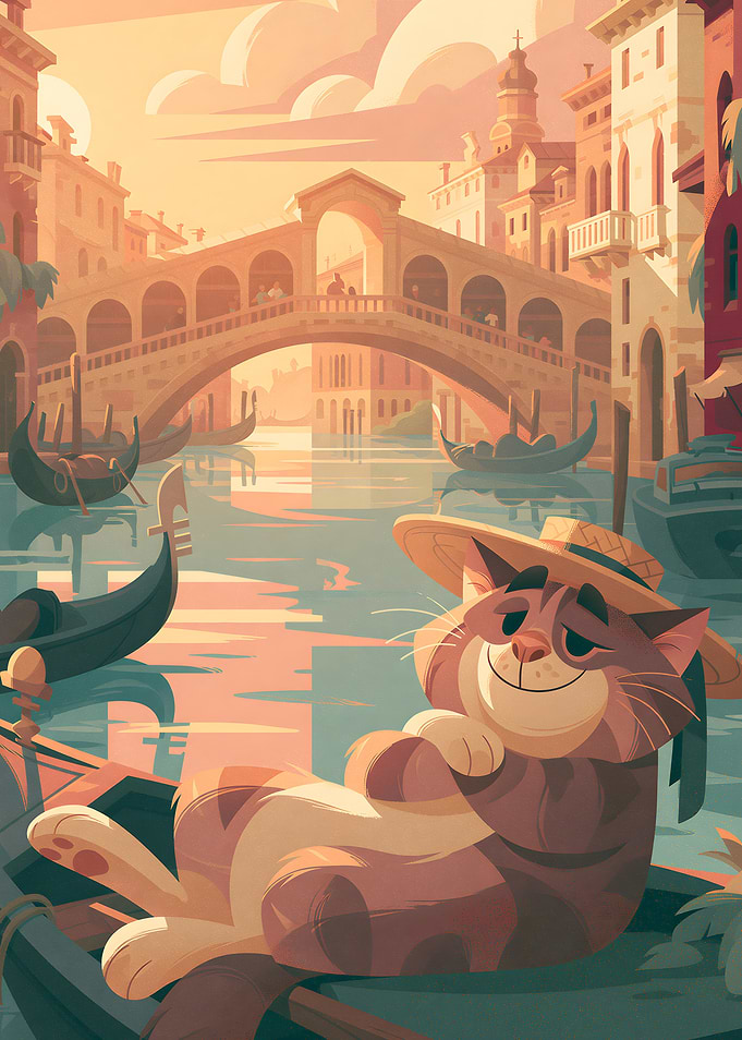 Relaxed Cat in Venice Gondola