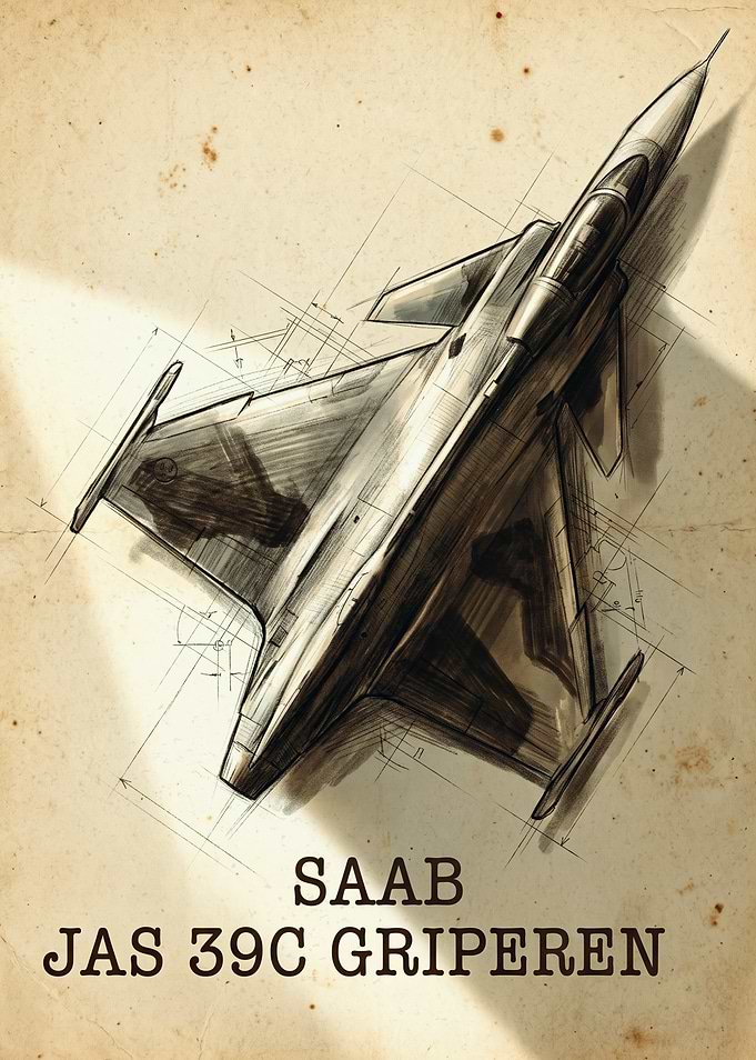 SAAB JAS 39C Gripen Blueprint Poster