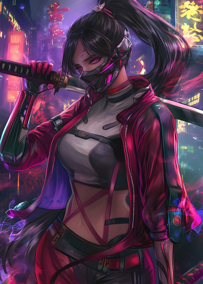 Cyberpunk Samurai Girl with Katana