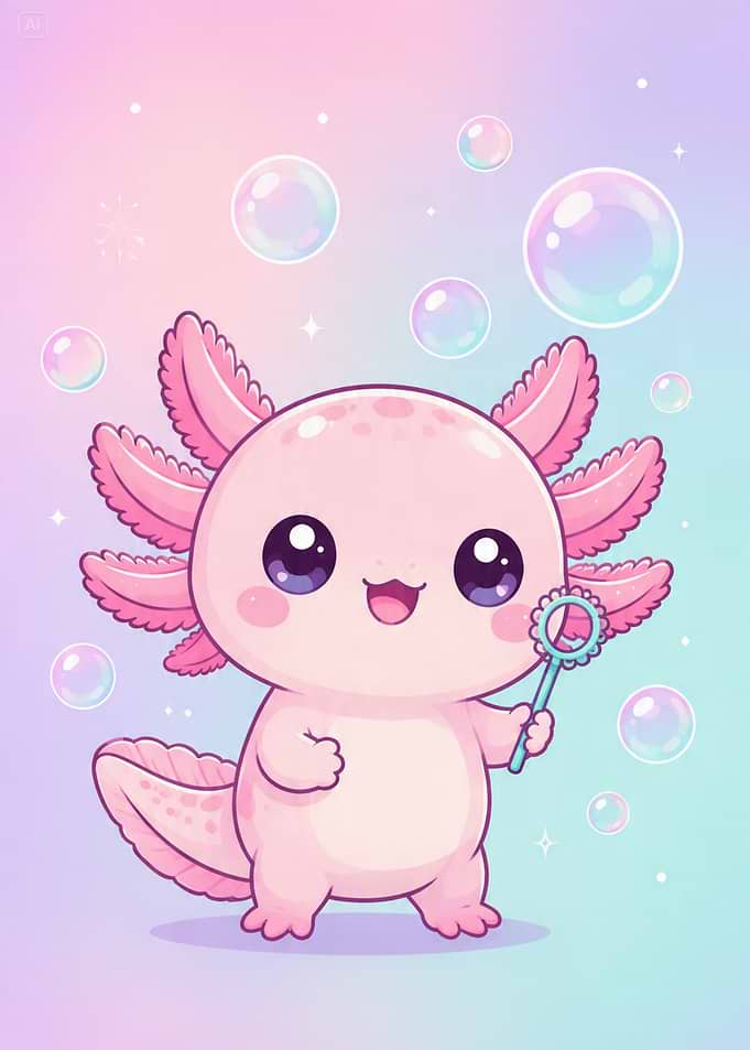 Cute Axolotl Blowing Bubbles