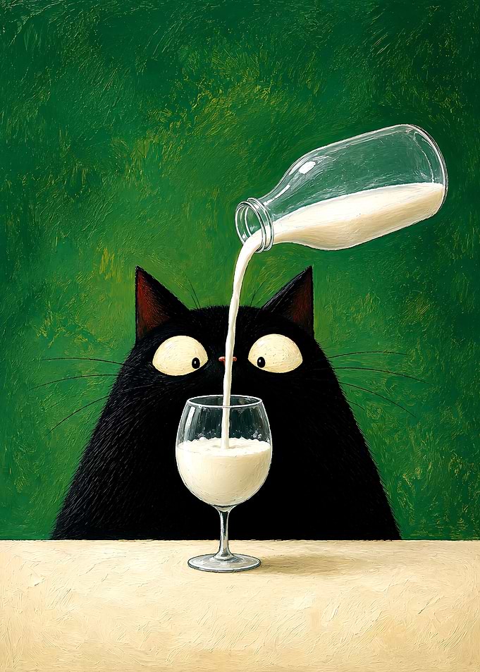 Black Cat Pouring Milk
