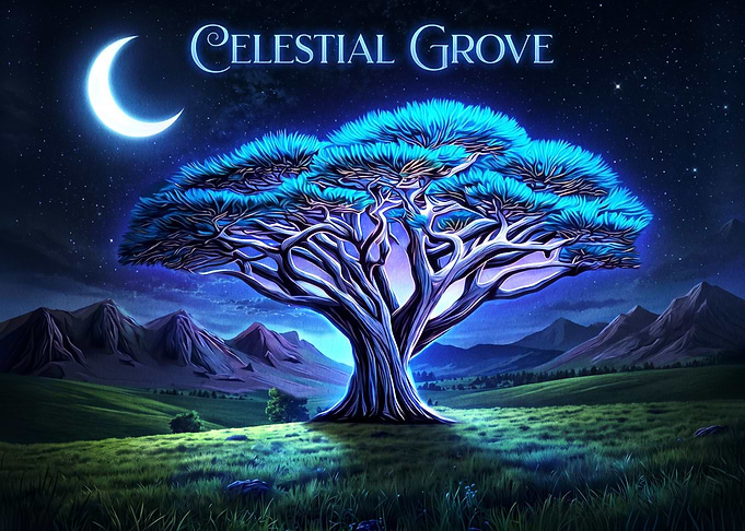 Celestial Grove Glowing Tree Landscape