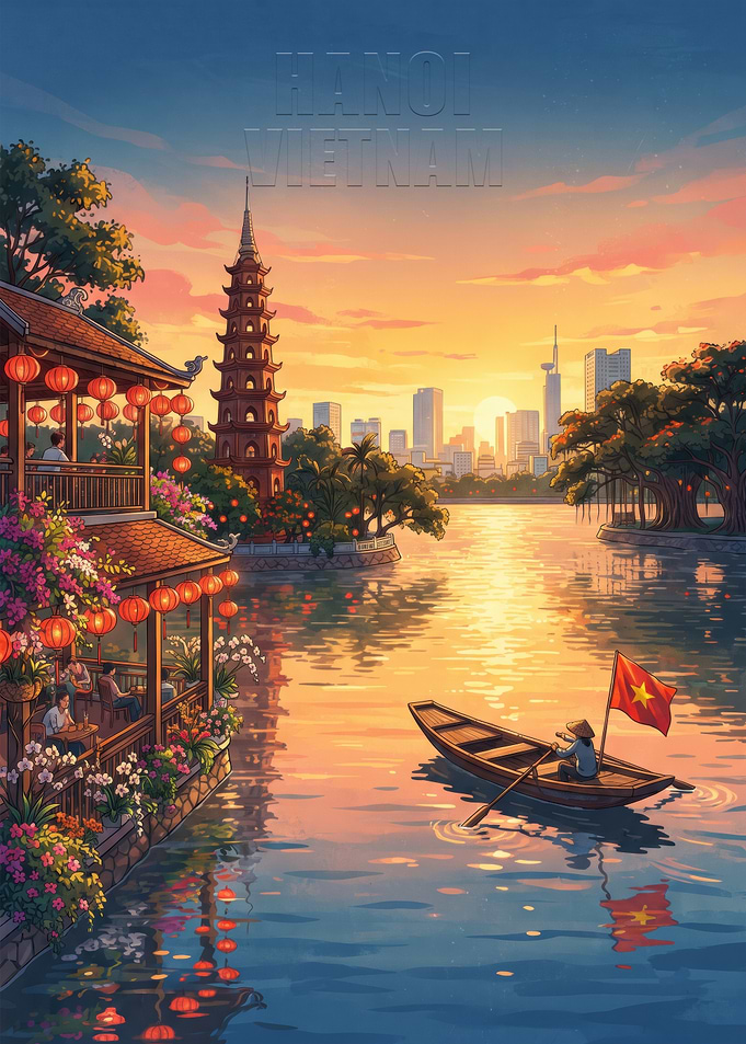 Sunset over Hanoi Vietnam