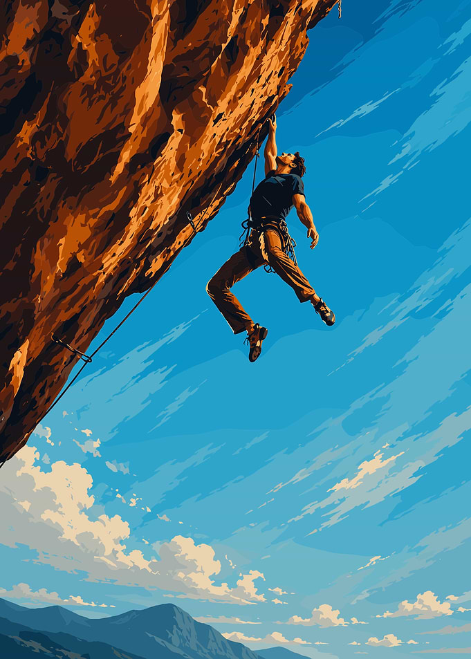Rock Climber Scaling Steep Cliff