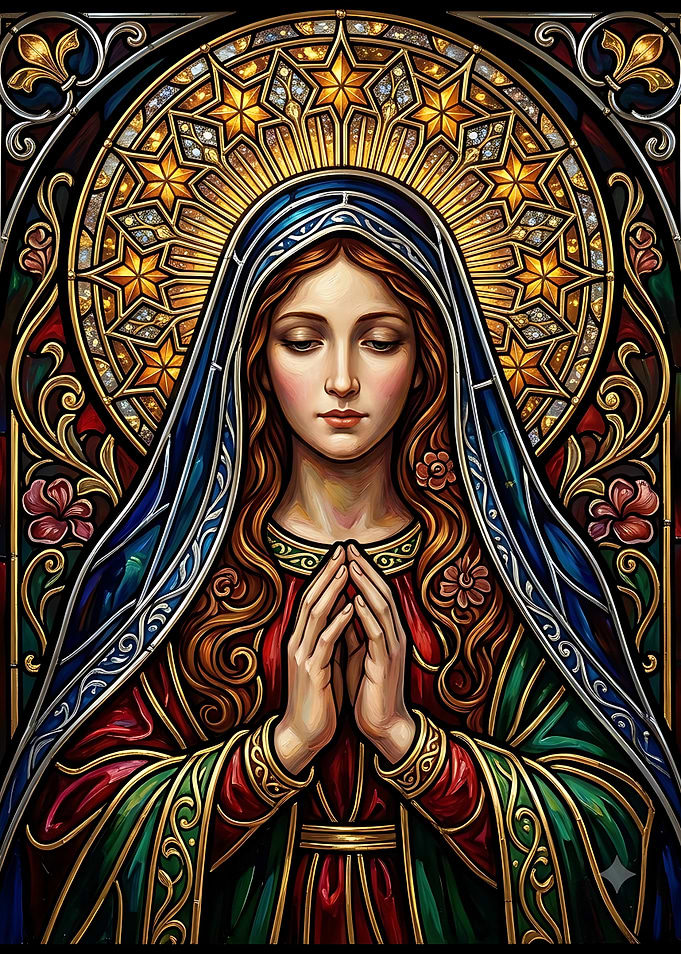 Stained Glass Virgin Mary Portrait