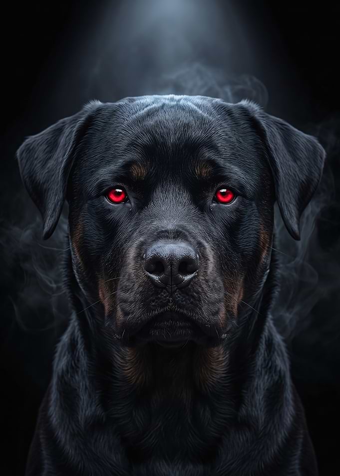 Intense Rottweiler with Glowing Red Eyes