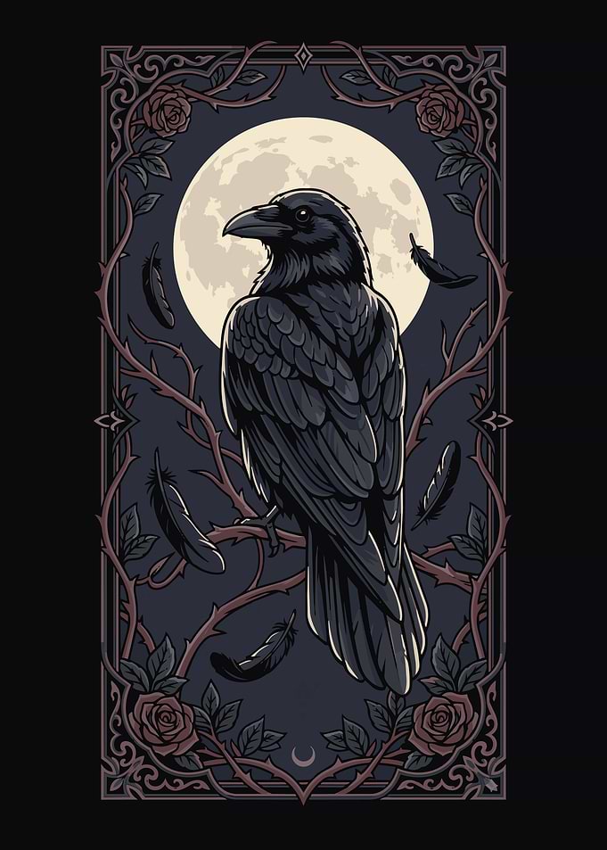 Gothic Raven and Moon Illustration