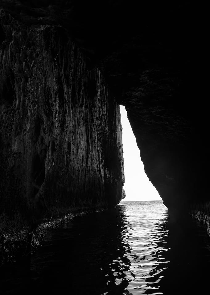 Black and White Sea Cave View