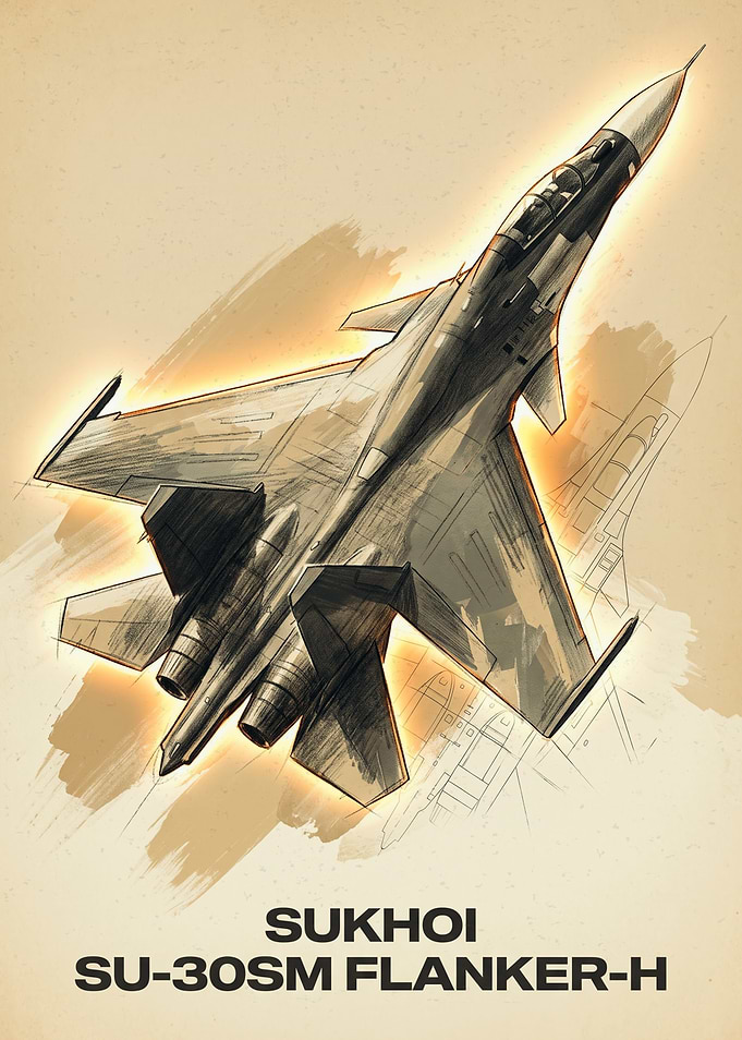 Sukhoi Su-30SM Flanker-H Sketch Poster
