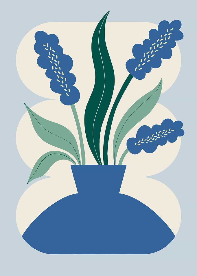 Minimalist Blue Flower Vase Illustration