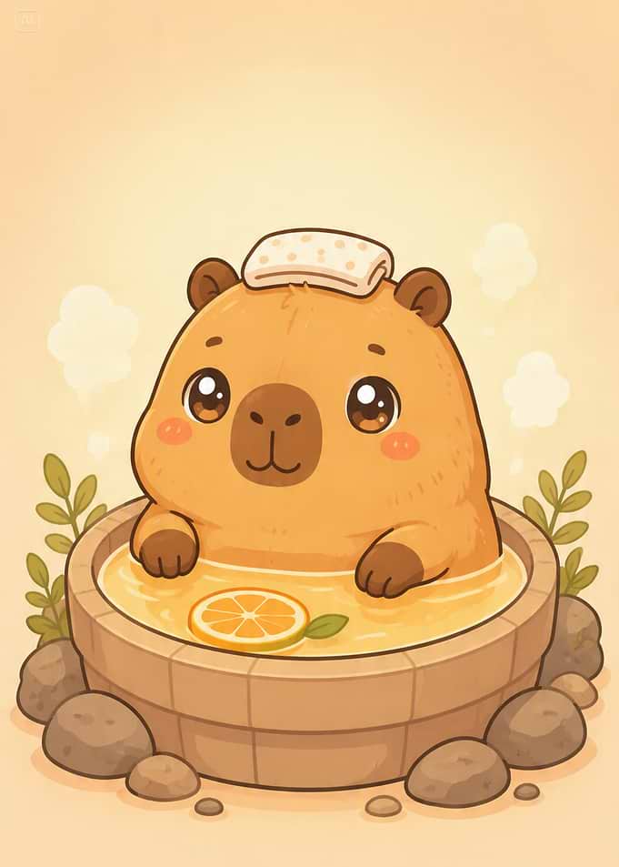 Cute Capybara in Yuzu Bath