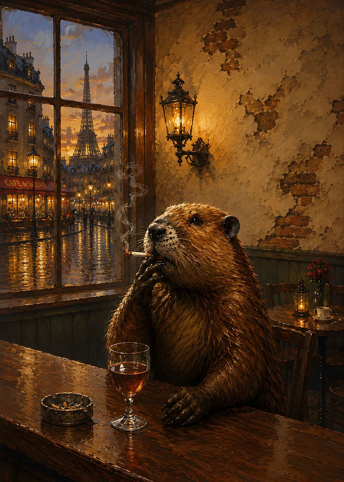 Beaver Smoking in a Parisian