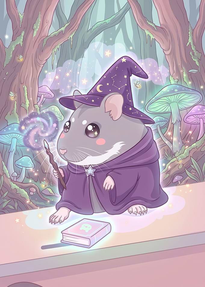 Cute Wizard Hamster Casting Magic