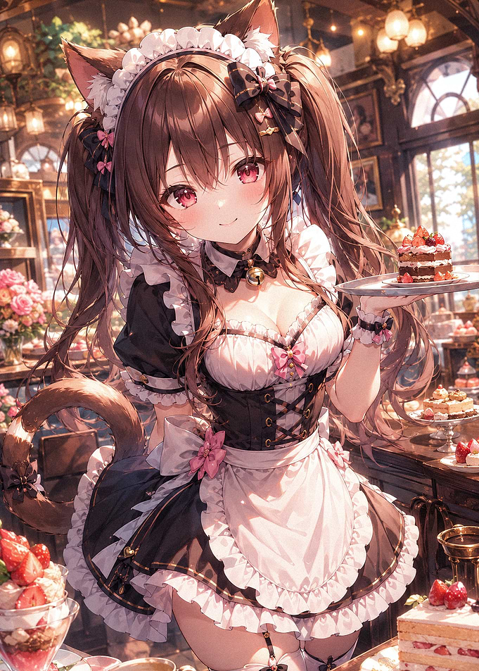 Anime Cat Maid Serving Cake