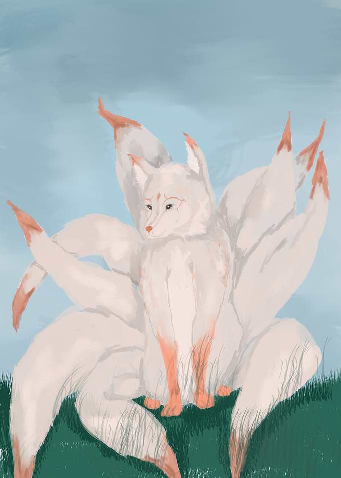 Nine-Tailed White Fox Illustration
