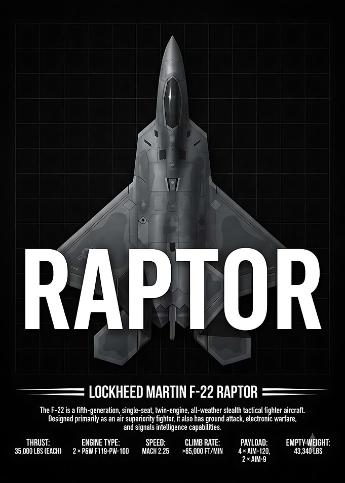 Lockheed Martin F-22 Raptor Blueprint Poster