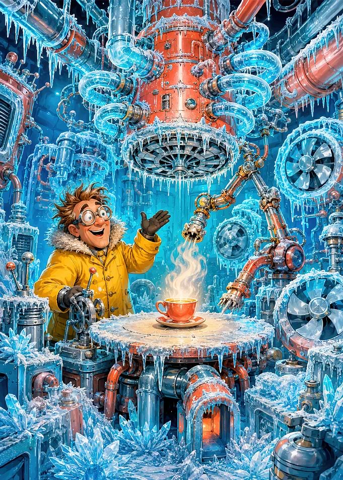 Scientist Brewing Coffee in Frozen Lab