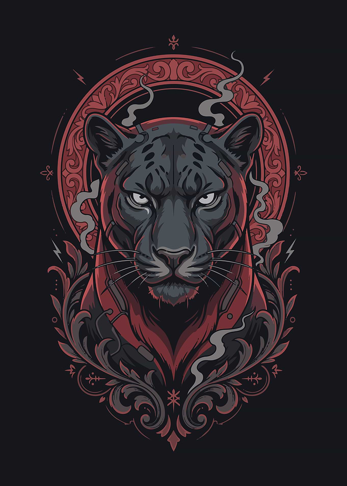 Cybernetic Panther Ornamental Portrait