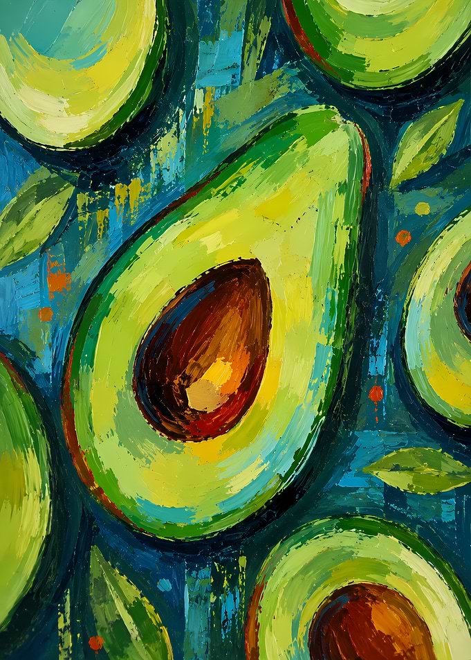 Impressionist Oil Painting of Avocados